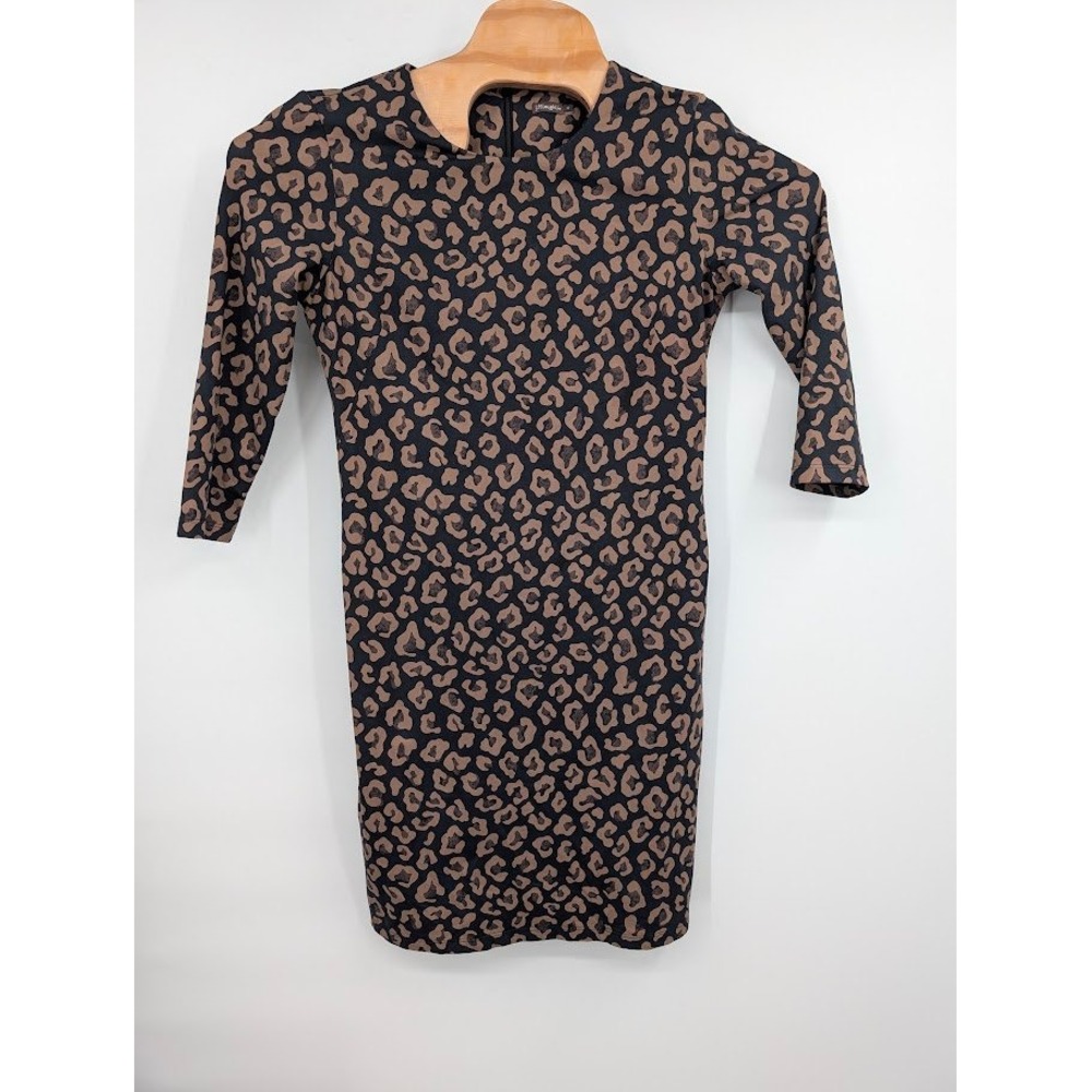 J. McLaughlin Sophia Dress Sahara Print Blue Tan 3/4 sleeves Women's sz M